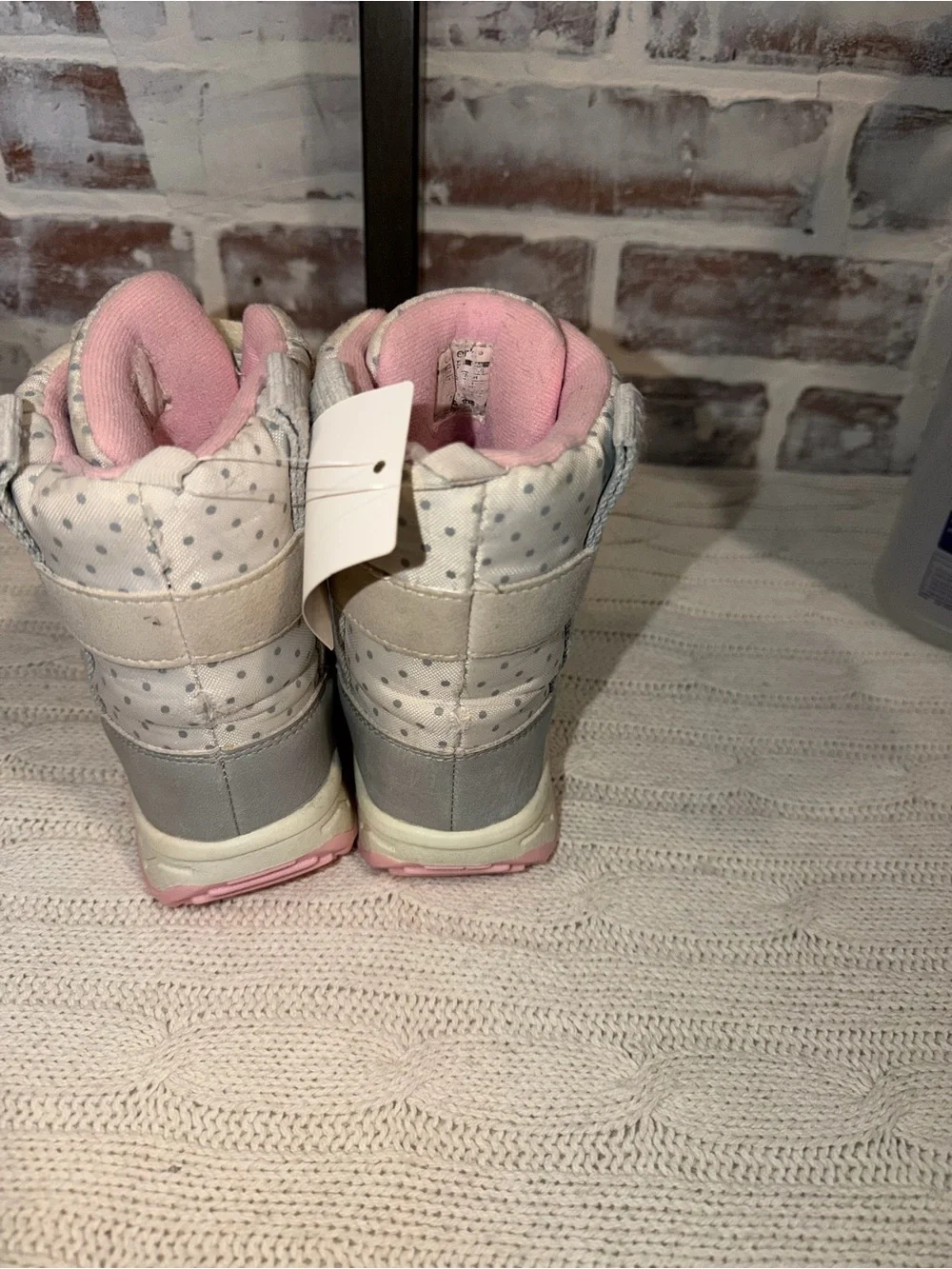 Carter's Gray, Cream & Pink Kids Polka Dot Boots